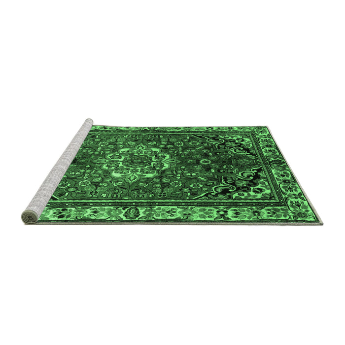 Sideview of Machine Washable Persian Emerald Green Traditional Area Rugs, wshtr300emgrn