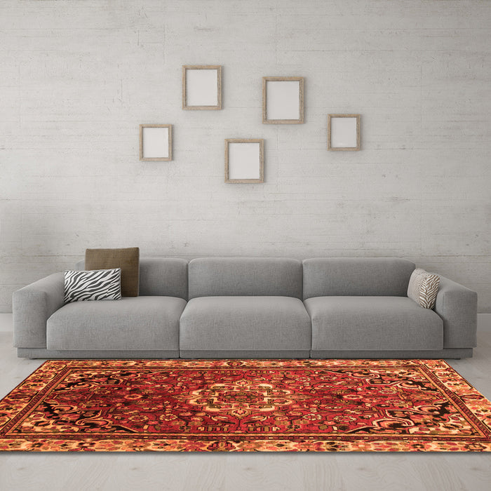 Machine Washable Persian Orange Traditional Area Rugs in a Living Room, wshtr300org