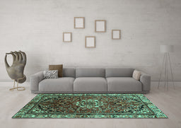 Machine Washable Persian Turquoise Traditional Area Rugs in a Living Room,, wshtr300turq