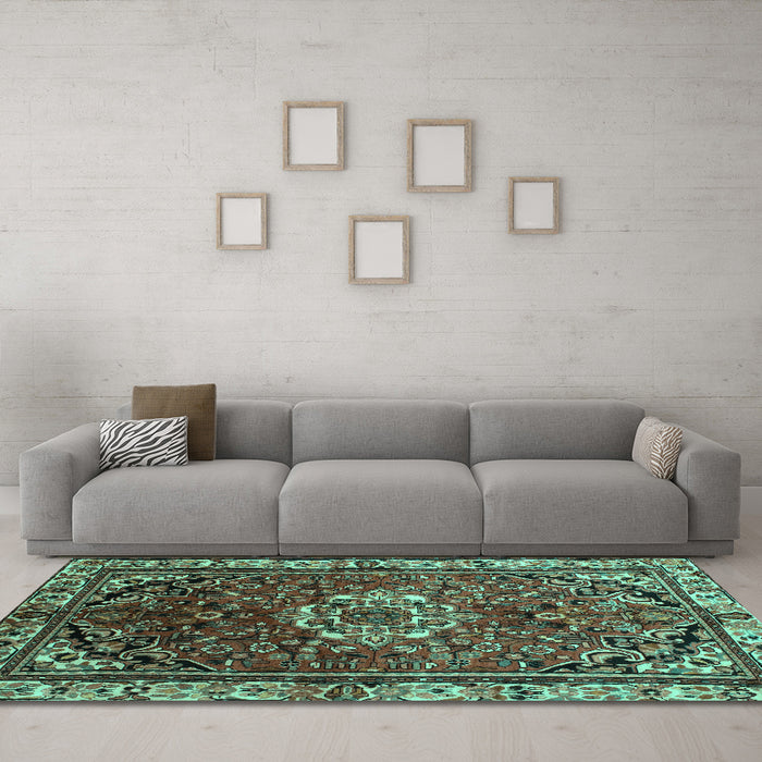 Machine Washable Persian Turquoise Traditional Area Rugs in a Living Room,, wshtr300turq