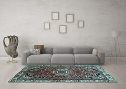 Machine Washable Persian Light Blue Traditional Rug in a Living Room, wshtr300lblu
