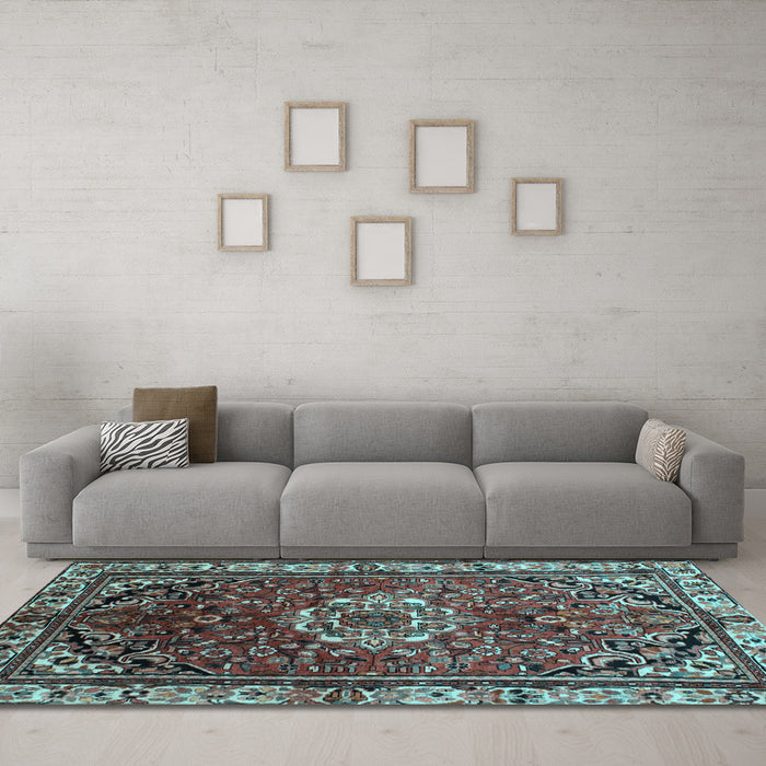 Machine Washable Persian Light Blue Traditional Rug in a Living Room, wshtr300lblu