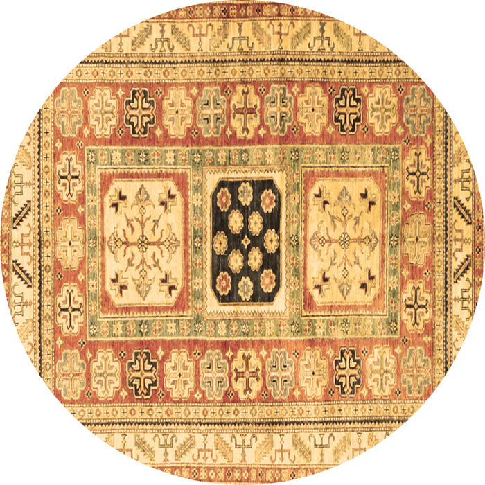 Round Geometric Brown Traditional Rug, tr3010brn