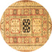 Round Geometric Brown Traditional Rug, tr3010brn