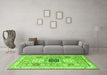 Machine Washable Geometric Green Traditional Area Rugs in a Living Room,, wshtr3010grn