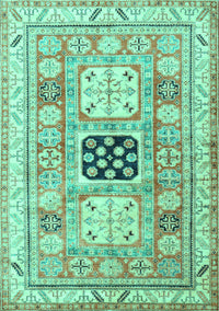 Geometric Turquoise Traditional Rug, tr3010turq