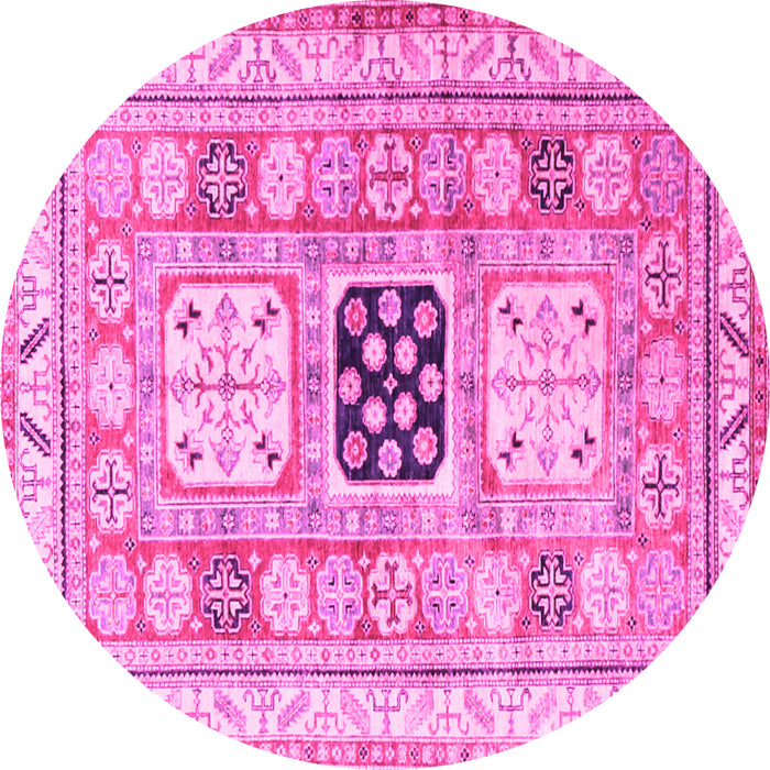Round Geometric Pink Traditional Rug, tr3010pnk