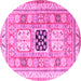 Round Geometric Pink Traditional Rug, tr3010pnk