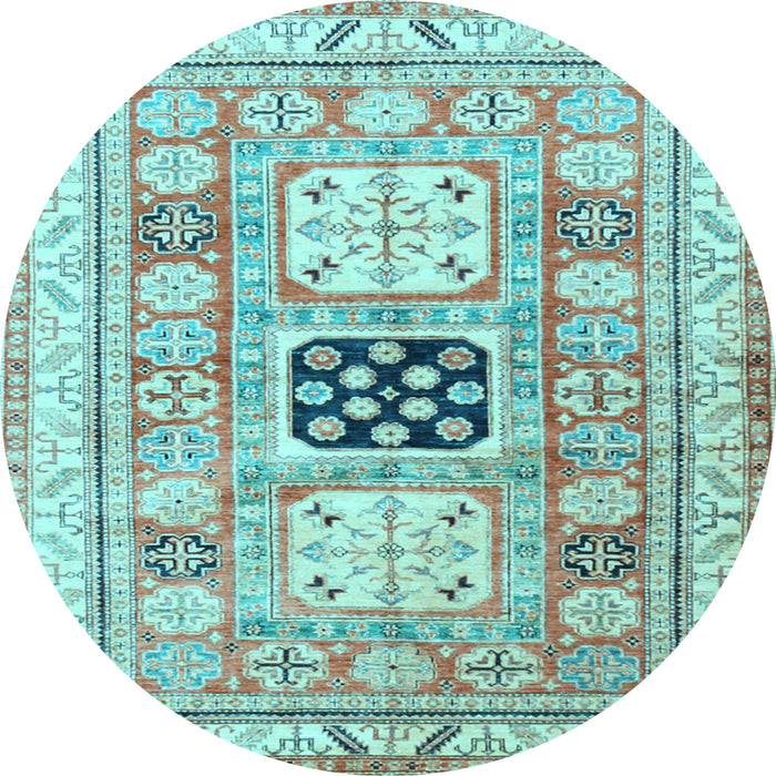 Round Geometric Light Blue Traditional Rug, tr3010lblu