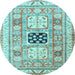 Round Geometric Light Blue Traditional Rug, tr3010lblu