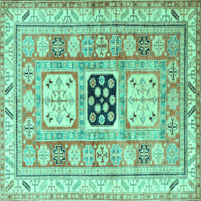 Square Machine Washable Geometric Turquoise Traditional Area Rugs, wshtr3010turq