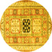 Round Geometric Yellow Traditional Rug, tr3010yw