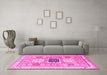 Machine Washable Geometric Pink Traditional Rug in a Living Room, wshtr3010pnk