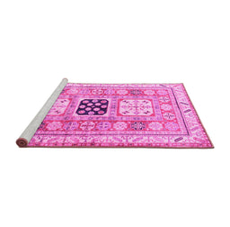 Sideview of Machine Washable Geometric Pink Traditional Rug, wshtr3010pnk