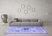 Machine Washable Geometric Blue Traditional Rug in a Living Room, wshtr3010blu