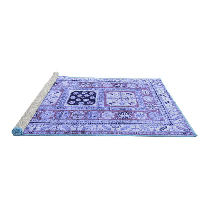 Sideview of Machine Washable Geometric Blue Traditional Rug, wshtr3010blu