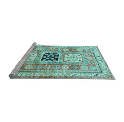 Sideview of Machine Washable Geometric Light Blue Traditional Rug, wshtr3010lblu