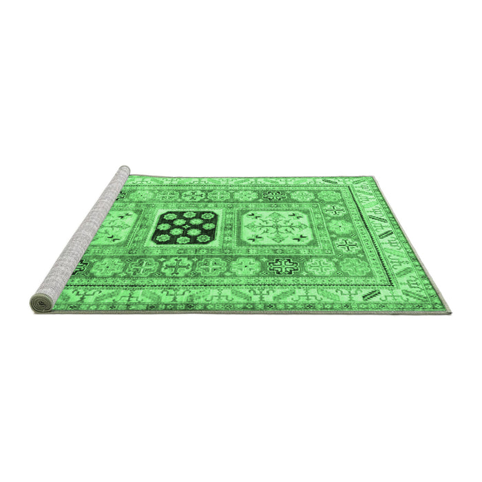 Sideview of Machine Washable Geometric Emerald Green Traditional Area Rugs, wshtr3010emgrn