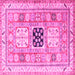 Square Machine Washable Geometric Pink Traditional Rug, wshtr3010pnk