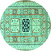 Round Machine Washable Geometric Turquoise Traditional Area Rugs, wshtr3010turq