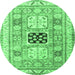 Round Geometric Emerald Green Traditional Rug, tr3010emgrn