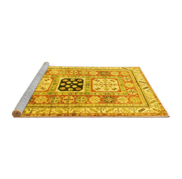 Sideview of Machine Washable Geometric Yellow Traditional Rug, wshtr3010yw