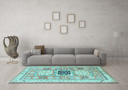 Machine Washable Geometric Light Blue Traditional Rug in a Living Room, wshtr3010lblu