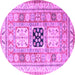 Round Machine Washable Geometric Purple Traditional Area Rugs, wshtr3010pur