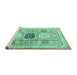 Sideview of Machine Washable Geometric Turquoise Traditional Area Rugs, wshtr3010turq