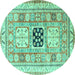 Round Geometric Turquoise Traditional Rug, tr3010turq