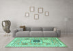 Machine Washable Geometric Turquoise Traditional Area Rugs in a Living Room,, wshtr3010turq