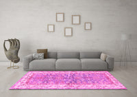 Machine Washable Oriental Pink Traditional Rug, wshtr3011pnk