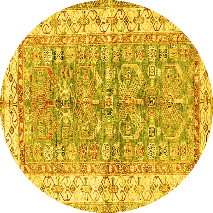 Round Oriental Yellow Traditional Rug, tr3011yw