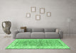 Machine Washable Oriental Emerald Green Traditional Area Rugs in a Living Room,, wshtr3011emgrn