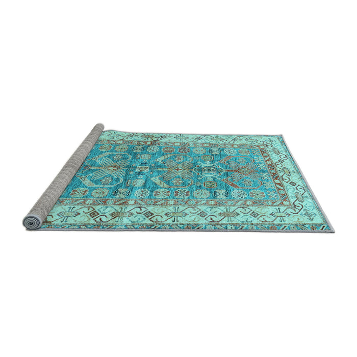 Sideview of Machine Washable Oriental Light Blue Traditional Rug, wshtr3011lblu