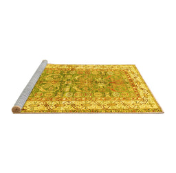 Sideview of Machine Washable Oriental Yellow Traditional Rug, wshtr3011yw