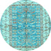 Round Oriental Light Blue Traditional Rug, tr3011lblu