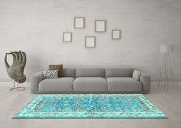 Machine Washable Oriental Light Blue Traditional Rug in a Living Room, wshtr3011lblu