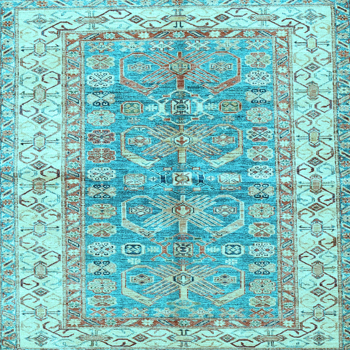 Square Machine Washable Oriental Light Blue Traditional Rug, wshtr3011lblu