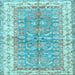 Square Machine Washable Oriental Light Blue Traditional Rug, wshtr3011lblu