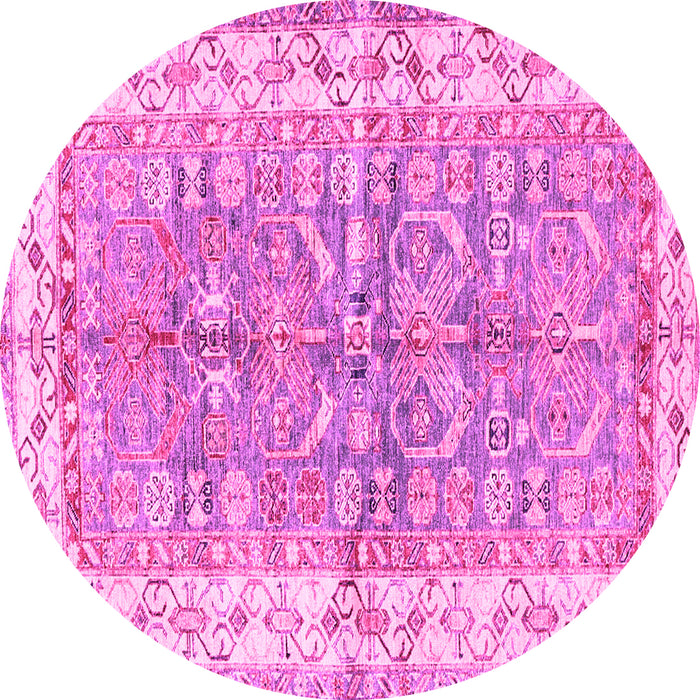 Round Machine Washable Oriental Pink Traditional Rug, wshtr3011pnk