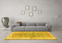 Machine Washable Oriental Yellow Traditional Rug, wshtr3011yw