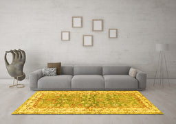 Machine Washable Oriental Yellow Traditional Rug in a Living Room, wshtr3011yw