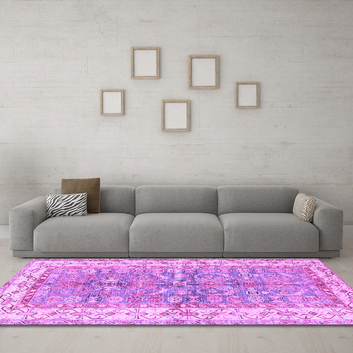Machine Washable Oriental Purple Traditional Area Rugs in a Living Room, wshtr3011pur