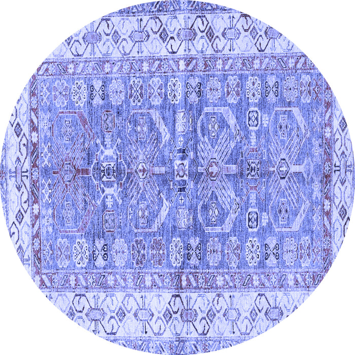 Round Machine Washable Oriental Blue Traditional Rug, wshtr3011blu