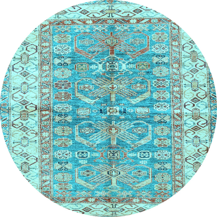 Round Machine Washable Oriental Light Blue Traditional Rug, wshtr3011lblu