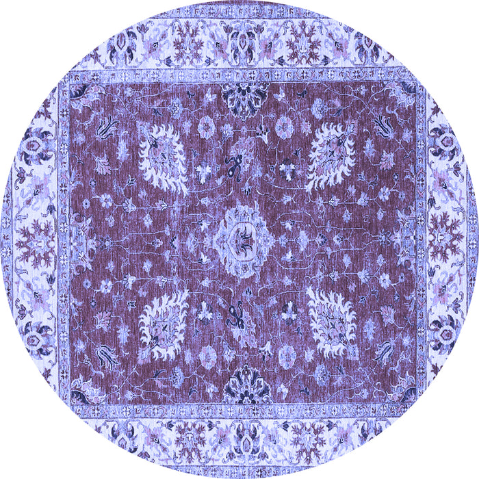 Round Machine Washable Oriental Blue Traditional Rug, wshtr3012blu