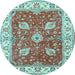 Round Machine Washable Oriental Light Blue Traditional Rug, wshtr3012lblu