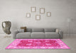 Machine Washable Oriental Pink Traditional Rug in a Living Room, wshtr3012pnk