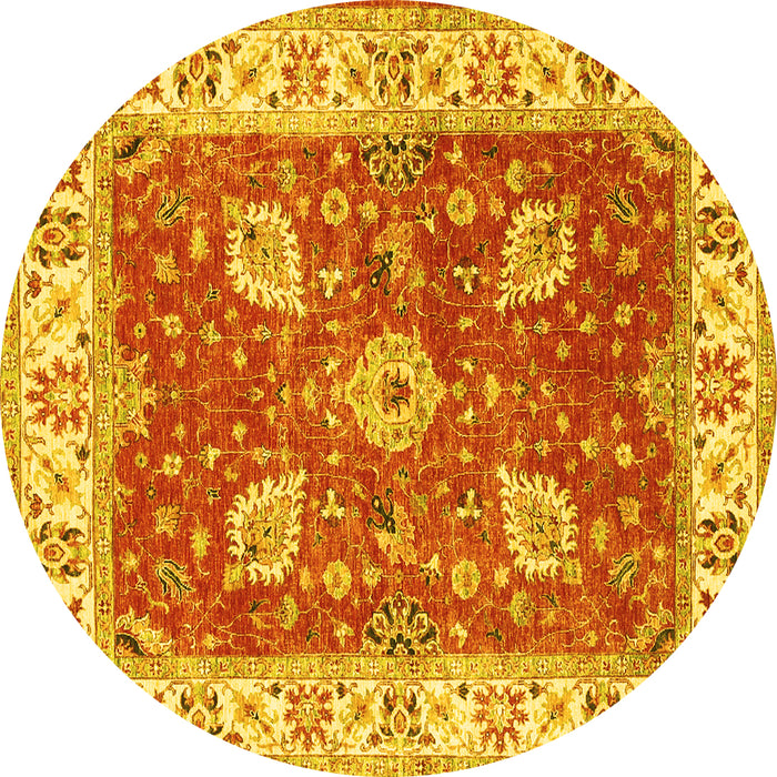 Round Machine Washable Oriental Yellow Traditional Rug, wshtr3012yw